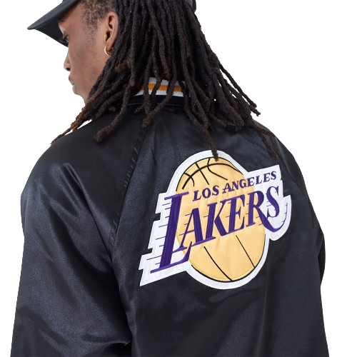 Giacca Bomber LA Lakers NBA Applique Satin Nera
