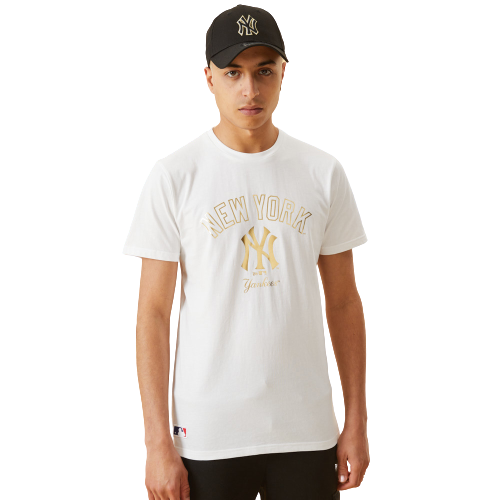 T-Shirt New York Yankees Logo Metallizzato Bianca